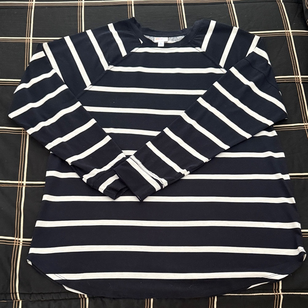 LuLaRoe Navy and White Striped Long Sleeve Shirt